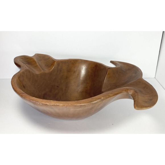 Vintage Mid-Century Large Organically Crafted Teak Wood Centerpiece Bowl 17”